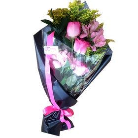 Ramalhete 03 rosas e astromelias - cor de rosa
